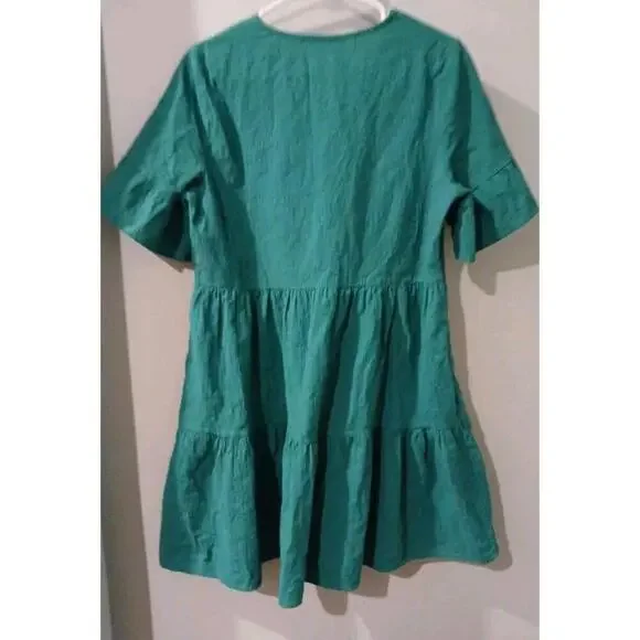 Womens Green Dress Short Sleeve Layered  Size Large Tiered Skirt Fancyinn   #103 - Picture 5 of 5